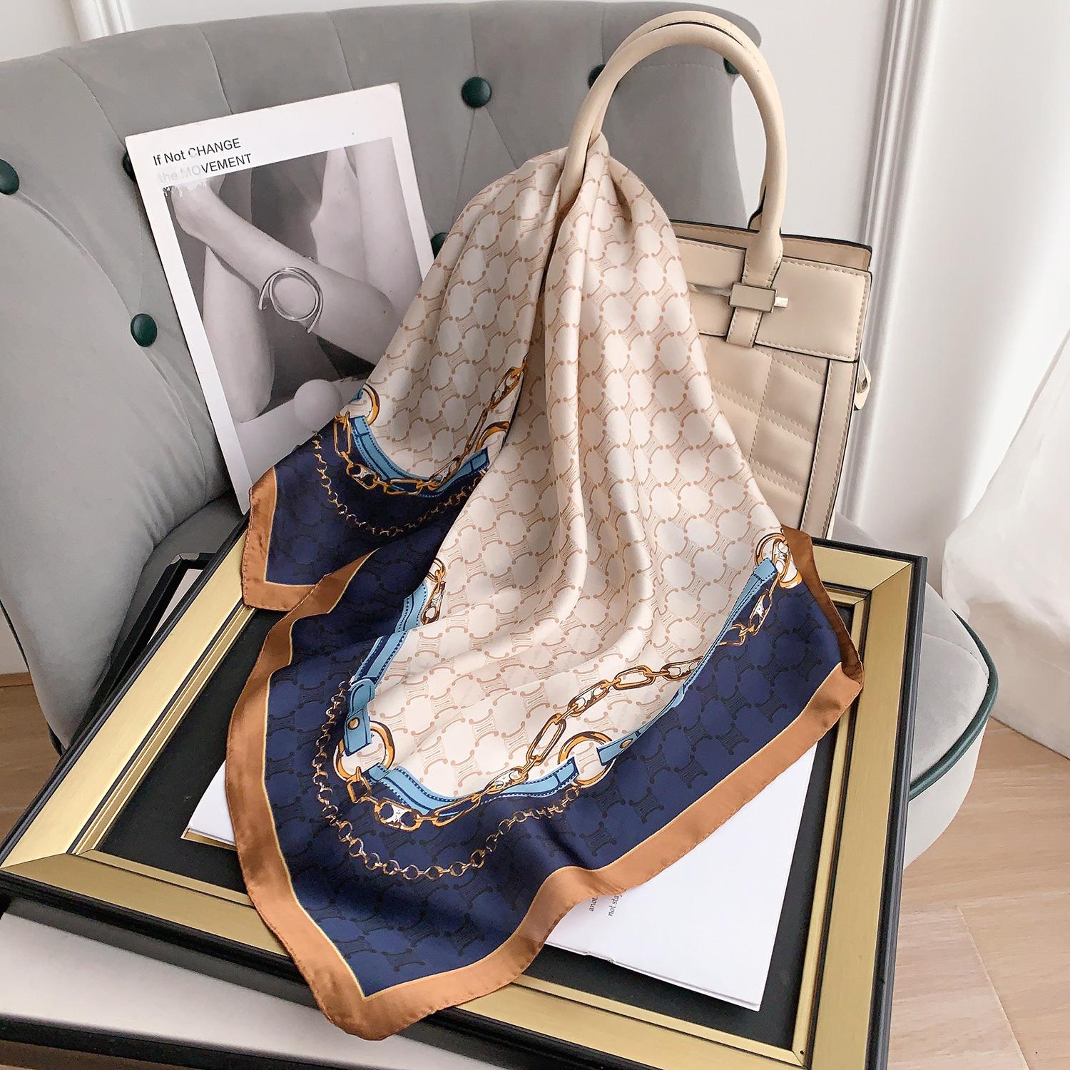 

New chain silk scarf women s spring and summer thin imitation silk scarf decorative neck protection small scarf 70*70cm