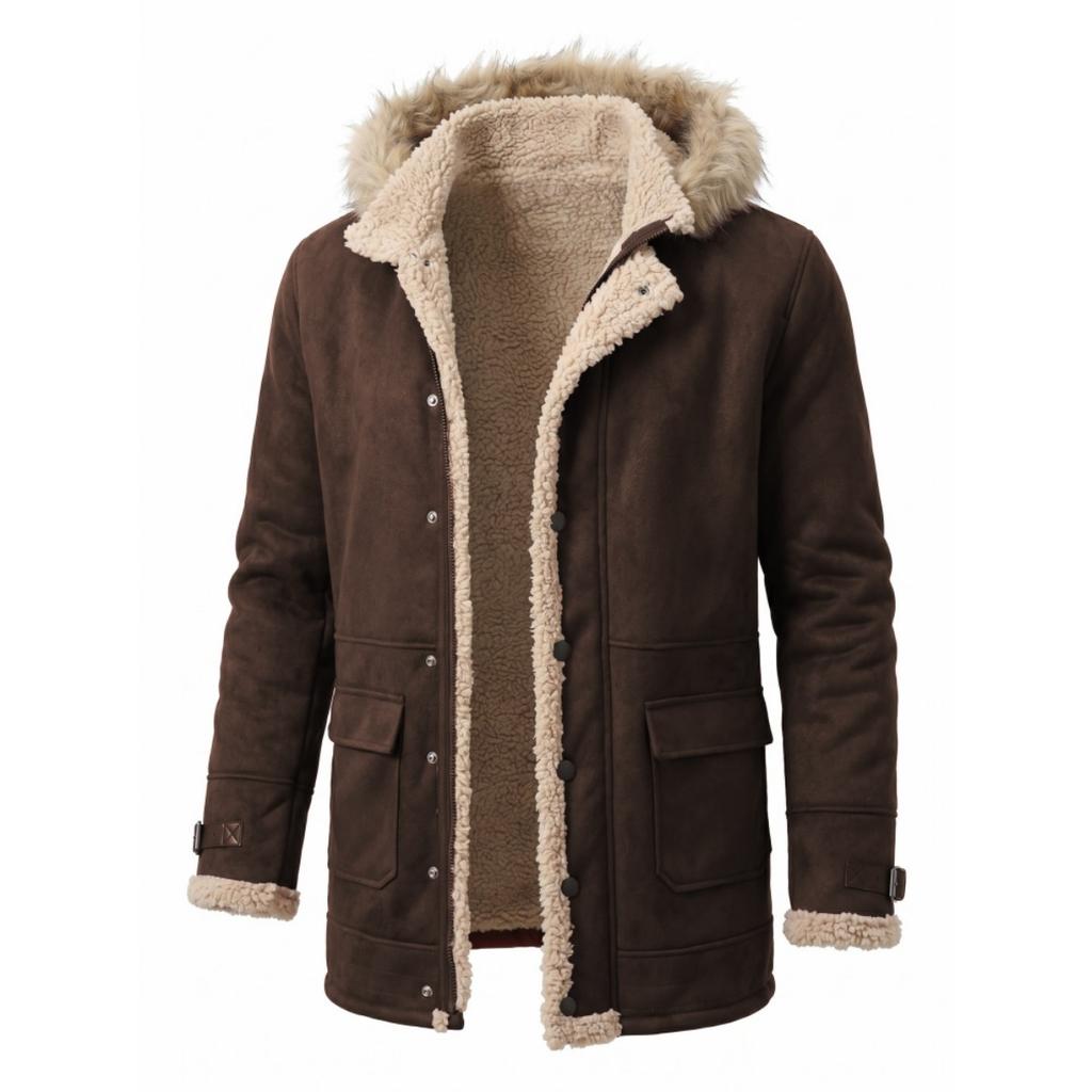 Men's Winter Thickened Fleece Lined Hooded Parka Jacket with Fur Collar S-5XL New Outdoor Hiking Warm Coat