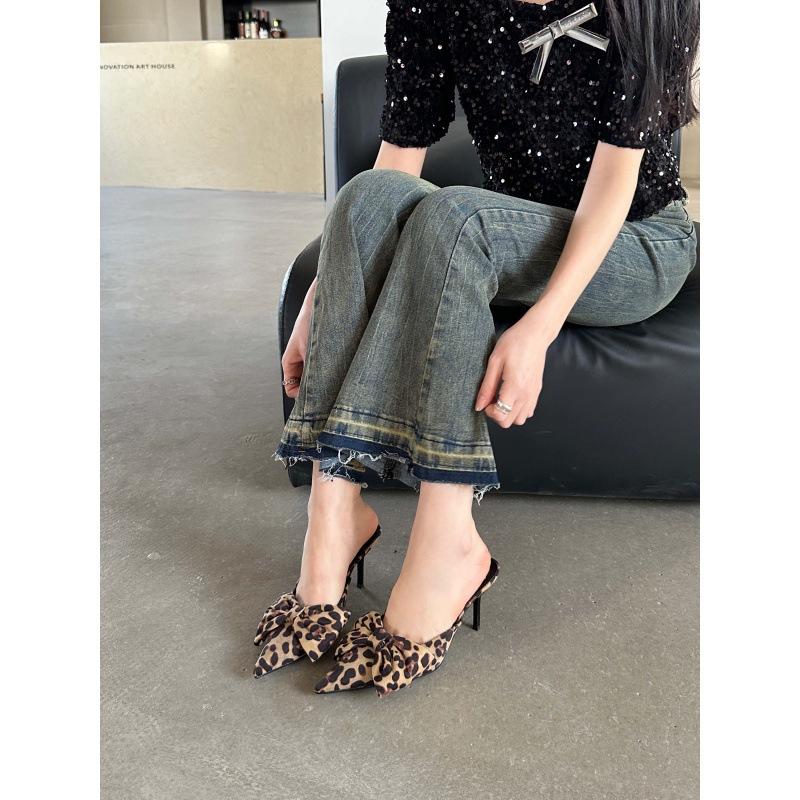 

2025 Spring and Autumn New Fashion Versatile Pointed Heel European and American Fashion Baotou Half Tow 39 цветной печати леопарда