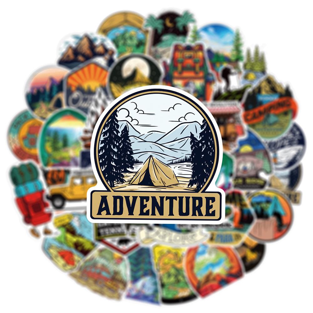 10/30/50/100pcs Cartoon Outdoor Camping Hiking Scenery Stickers Forest Wild Adventure Sticker Suitcase Phone Notebook Decals Toy