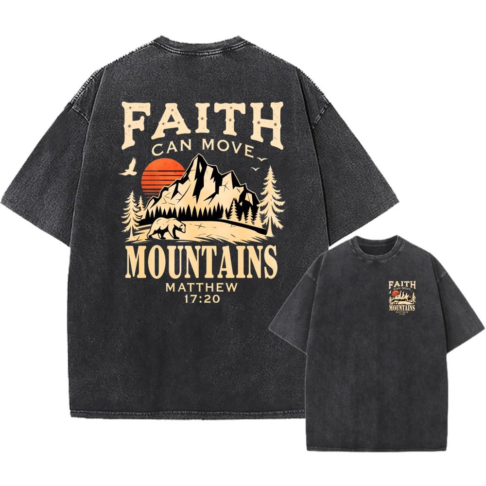 Washed Oversized T-Shirt, Faith Can Move Mountains Christian Unisex Casual Tee XXXL