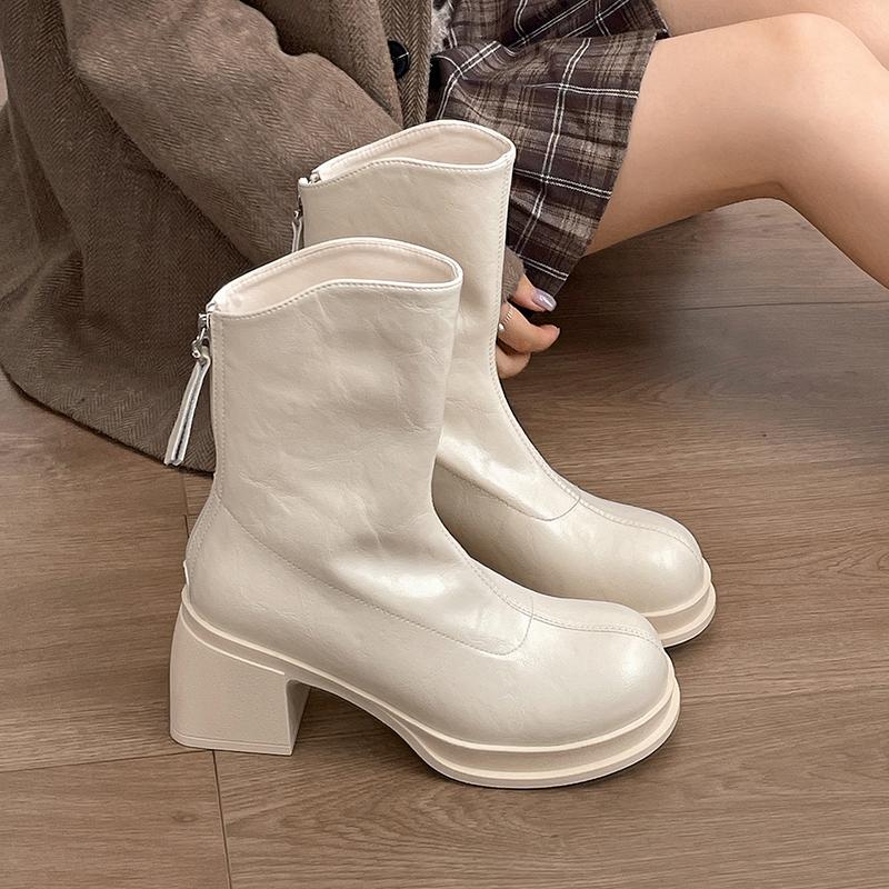 

Autumn Winter British Style Women Ankle Boots Elegant Zippers Thick Heels Shoes Ladies Modern Short Botas Para Mujer 35