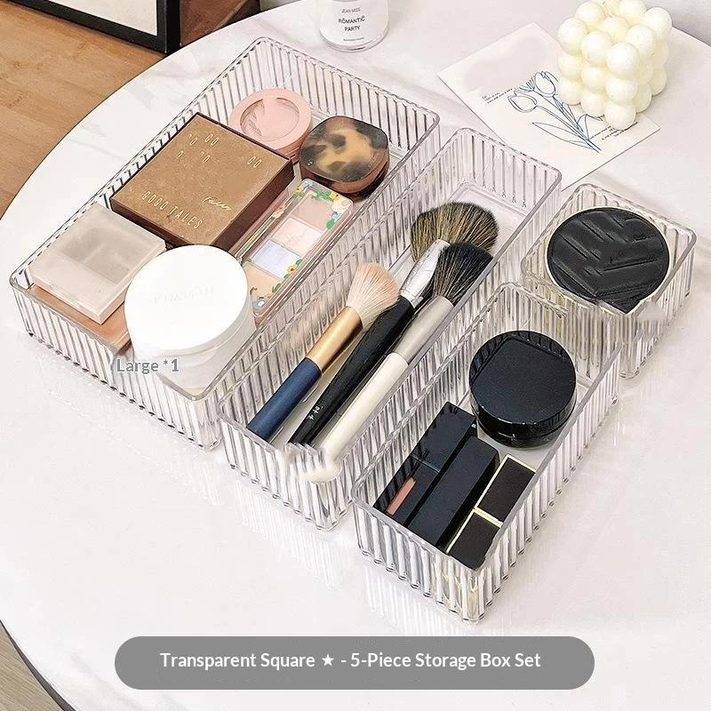 Unlimited Desk Drawer Organizers Set Plastic Bathroom Storage Makeup Organizer Clear Transparent Storage Box Bins Kitchen Gadget