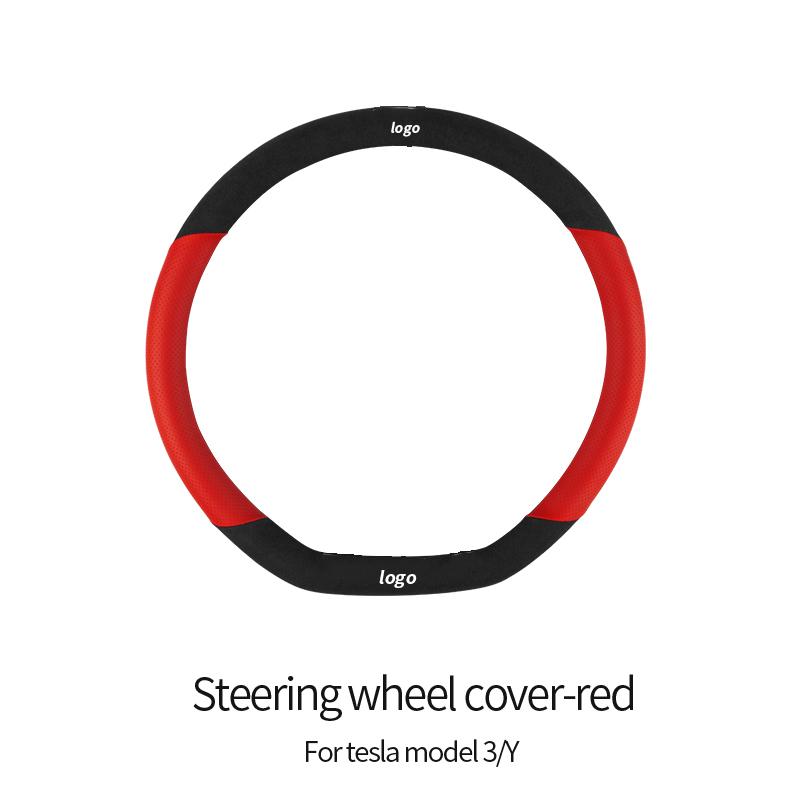 

Для Tesla Model 3/Model Y чехол на руль из замши и кожи, нескользящий дышащий автомобильный руль 02