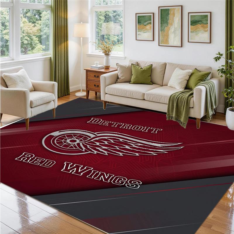 Detroit Red Wings Design Crystal Velvet Rug Soft Decorative Mat for Bedroom Entrance