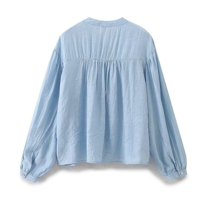 Western Style 2024 Spring and Summer New Women Clothes Slimming Versatile Embroidered Round Neck Long Sleeve Shirts 2298072 403