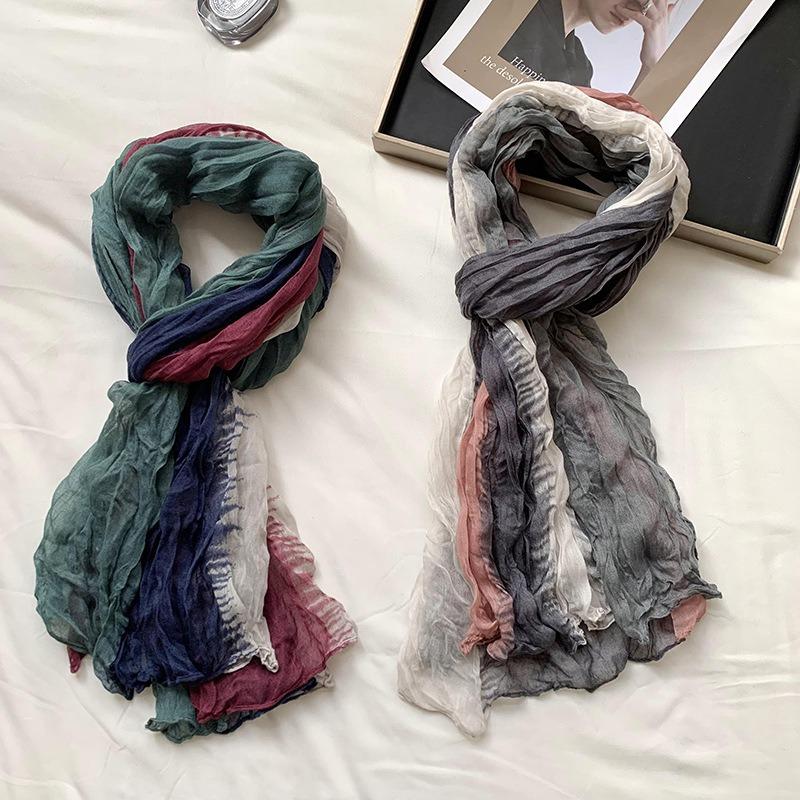 Scarf Women's Winter High-end Sense New Warm and Cold-proof Scarf Versatile Solid Color Crumpled Scarf Shawl
