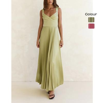 Spring and Summer, Europe and The United States New Solid Color Pleated Suspender Mid-waist Fashion Temperament Pendulum Dress 116