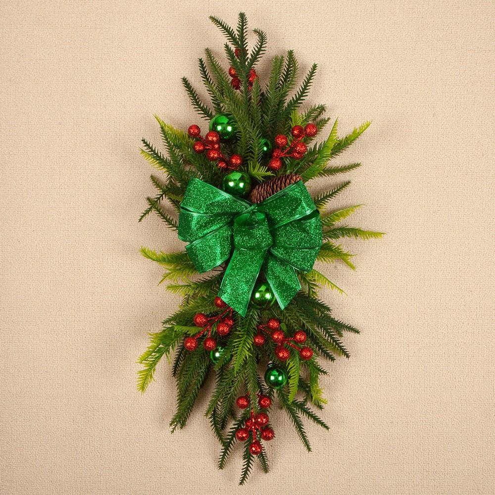 

Рождественское украшение для лестницы, подвесной венок для лестницы, перевернутые иголки норфолкской сосны, композиция для домашнего декора 30cm * 60cm without light зелёный