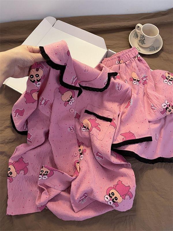 

Japanese Internet celebrity cartoon crayon small new pajamas women s summer short-sleeved trousers two-piece women s casual loungewear S
