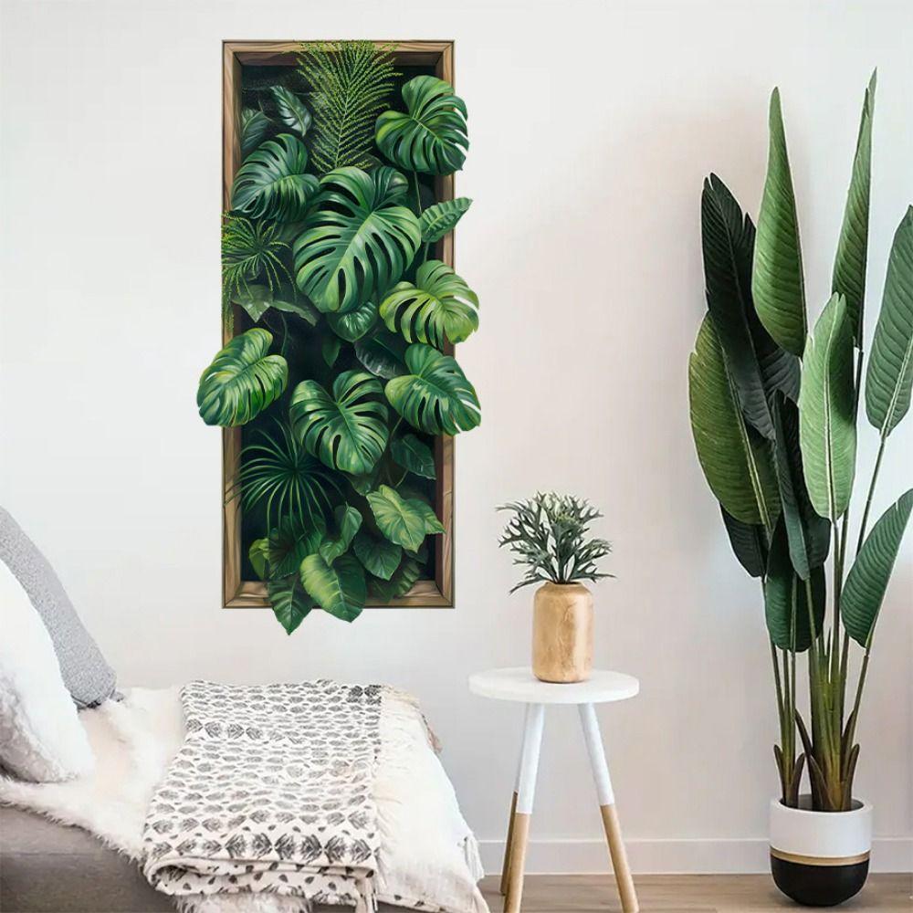 Green Leaves Monstera Leaf Sticker Waterproof Wall Mural Creative Wall Decals for Bedroom