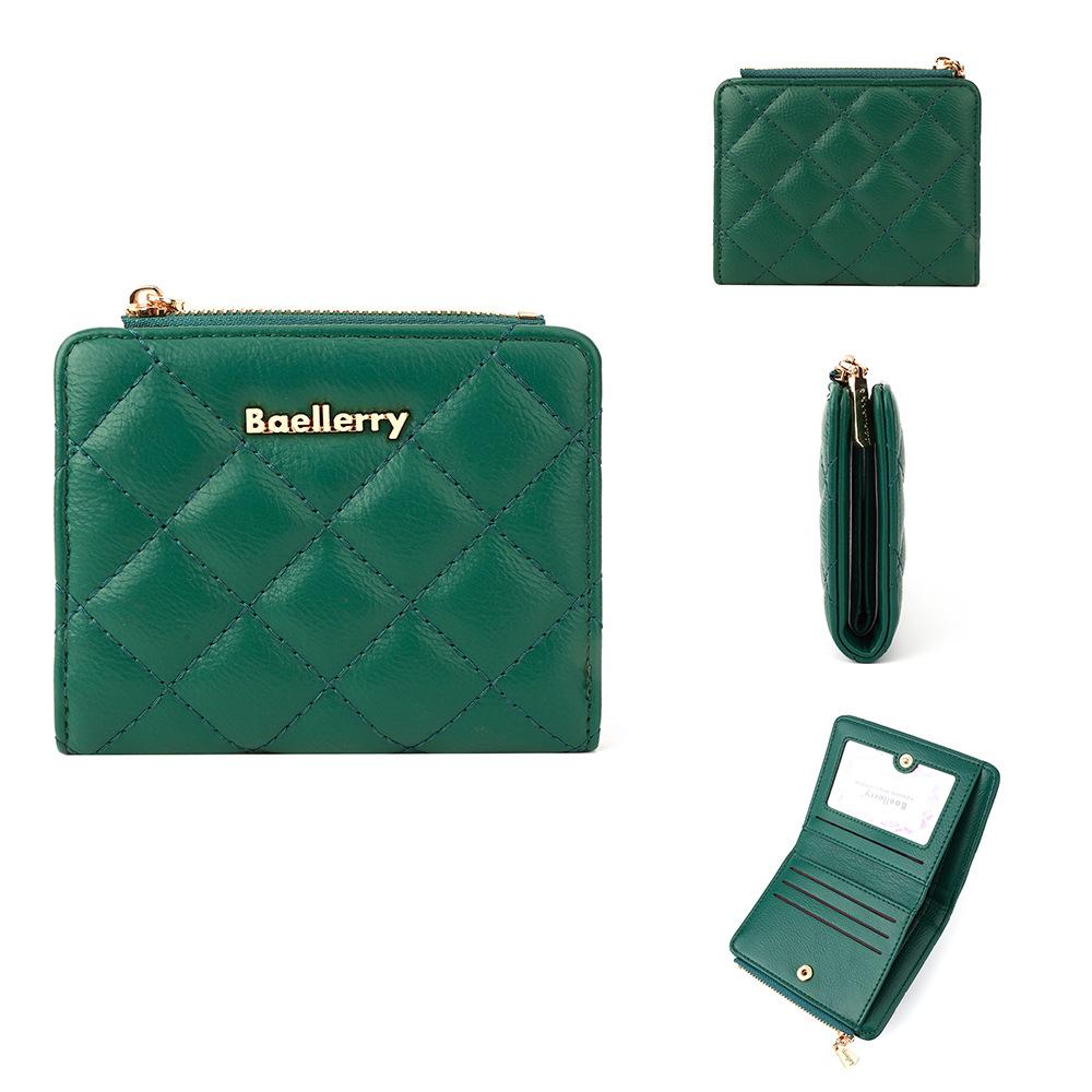 Baellerry Women's Short Pure Diamond Pattern Wallet Zipper Coin Purse Multi-card Slots Billfold Fashion Pu Leather Card Holder