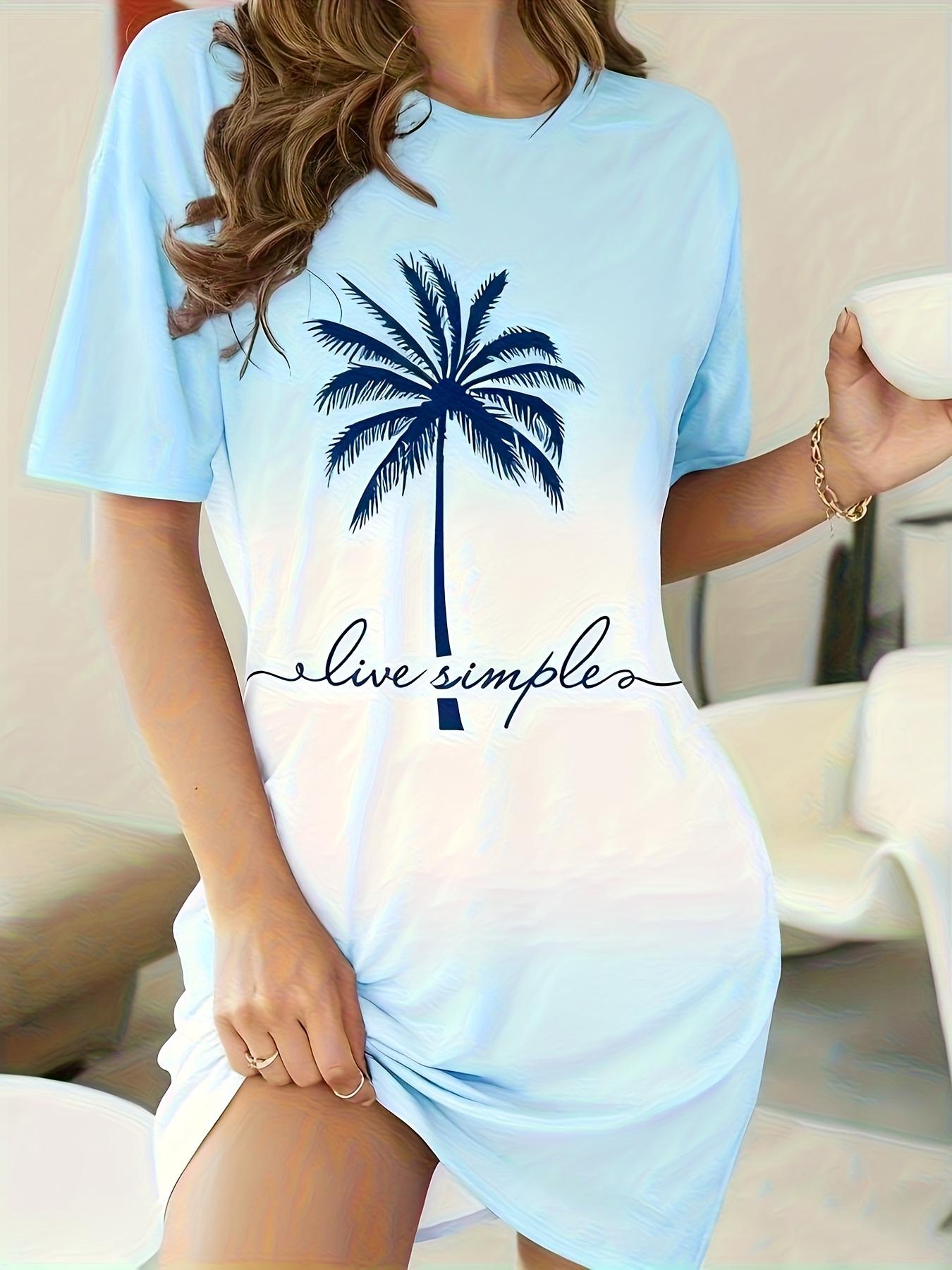 

Women s Tropical Palm Tree Print Round Neck Short Sleeve Home Dress 9XL дубильна кора