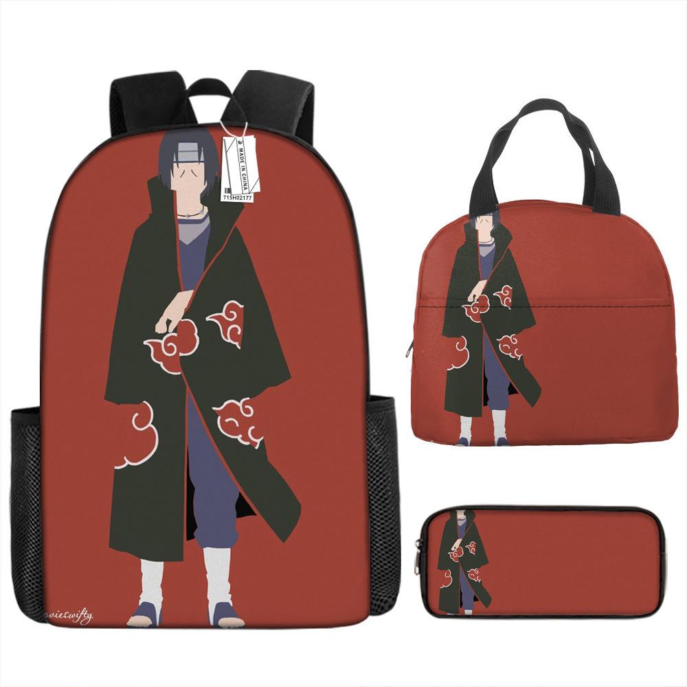 Naruto Shippuden Elementary and Secondary School School Bag Large Capacity Campus Backpack Lunch Bag Pencil Bag Three-piece Set