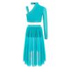 Conjunto de Ropa Lírica para Niñas Crop Top con Pedrería Diseño de Hombro Irregular Falda de Malla con Abertura Lateral