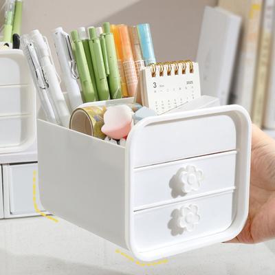 2-Drawer Desktop Organizer Student Stationery Organizer Space-Saving Storage Box with Open Compartments for Office School Desk Storage