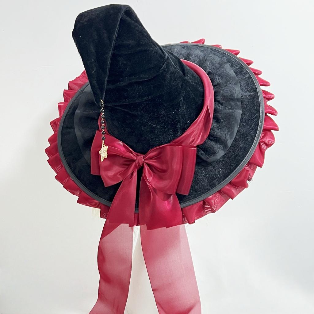 Elegant Witch Hat With Bowknot - Spooky Halloween Costume Accessory For Women, Ruched Adjustable Wizard Hat Party Supplies