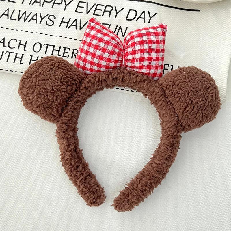 

2025 Bowknot Little Bear Ear HairBand Female Winter Cute Cartoon Face Wash Hair Band HairHoop Korean Girl Hair Grotto Headband темно-коричневого