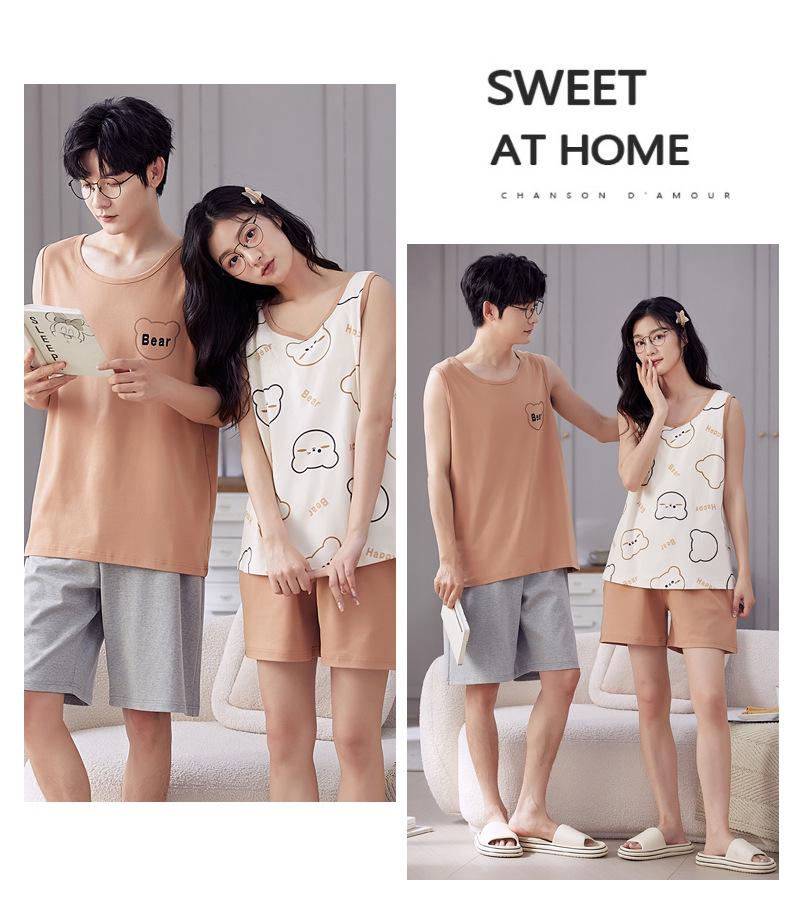 Women's Cute Backless Pajama Set with Built-in Bra & Men's Summer Homewear