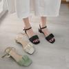 One-word Buckle Sandals Women's Summer New Models New Square Head Open Toe Square Heel Women's Shoes Pleated Middle Heel Fairy Roman Shoes