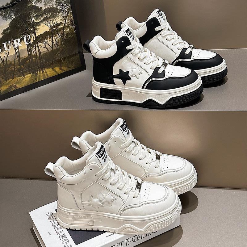 High-top Women Ins Autumn and Winter New Versatile Leather Platform Casual Board Shoes Gaobang Sports Shoes