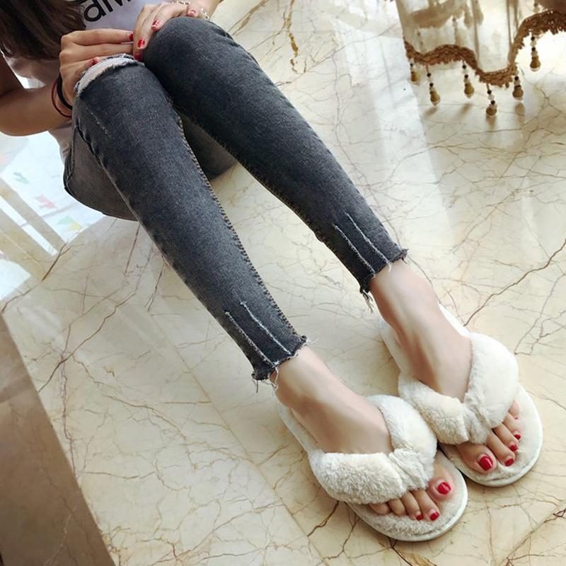 Autumn Winter Women Home Slippers Fashion Soft Furry Flats Slippers Faux Fur Women Warm Shoes Indoor Female Flip Flops WSH3747