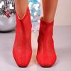 Summer New Mesh Breathable Soft Sole Roman Heel Square Cooling Boots Square Toe Back Zip Shortleg Boots