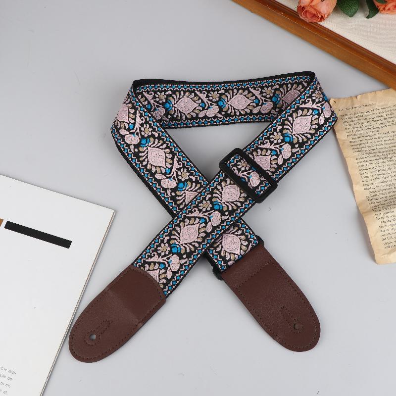 Adjustable Guitar Strap Neck Strap for Electric & Acoustic Bass Cotton Leather Embroidered Straps Musical Instrument Accessories