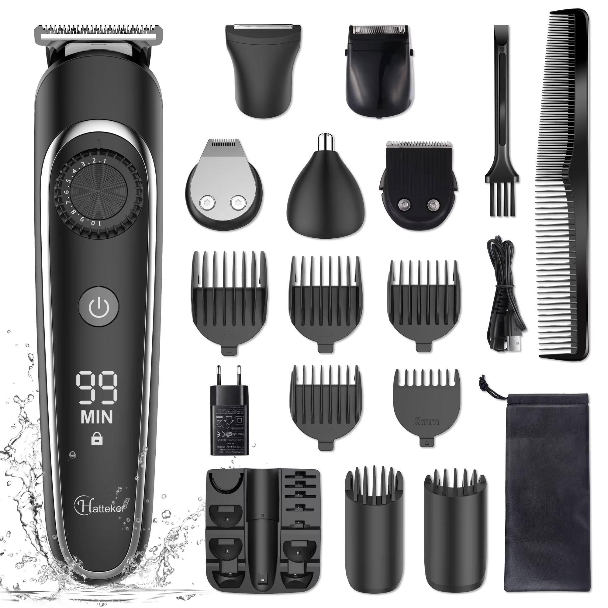 Zastrihávač vlasov HATTEKER Man's Barber 5 v 1 zastrihávač vlasov Akumulátorový elektrický holiaci strojček Sada na úpravu tela Vodotesný 591605 čierna