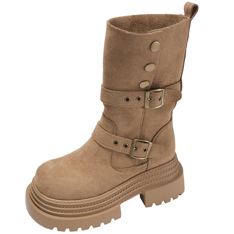 Brown retro Maillard platform thick-soled high-heeled Martin boots women's 2025 new autumn thin and heightened medium boots