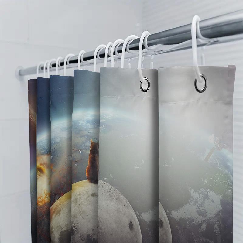 Galaxy Cat Space Bath Curtain Nebula Universe Home Decor Shower Curtain Moon Planet Room Divider Backdrop