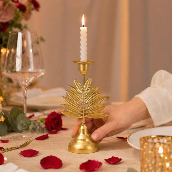 Decorative Vintage Candle Stand Metal Holder, Romantic Candlestick Dinner Table Centerpiece, Retro Style Decor Aged Texture for Wedding Party and Home