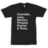 Friends TV Series Names T-Shirt, Men's and Women's Sizes