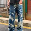 JYL Men's Checkered Jeans Autumn Thin Loose Wide-Leg Trendy Casual Denim Pants