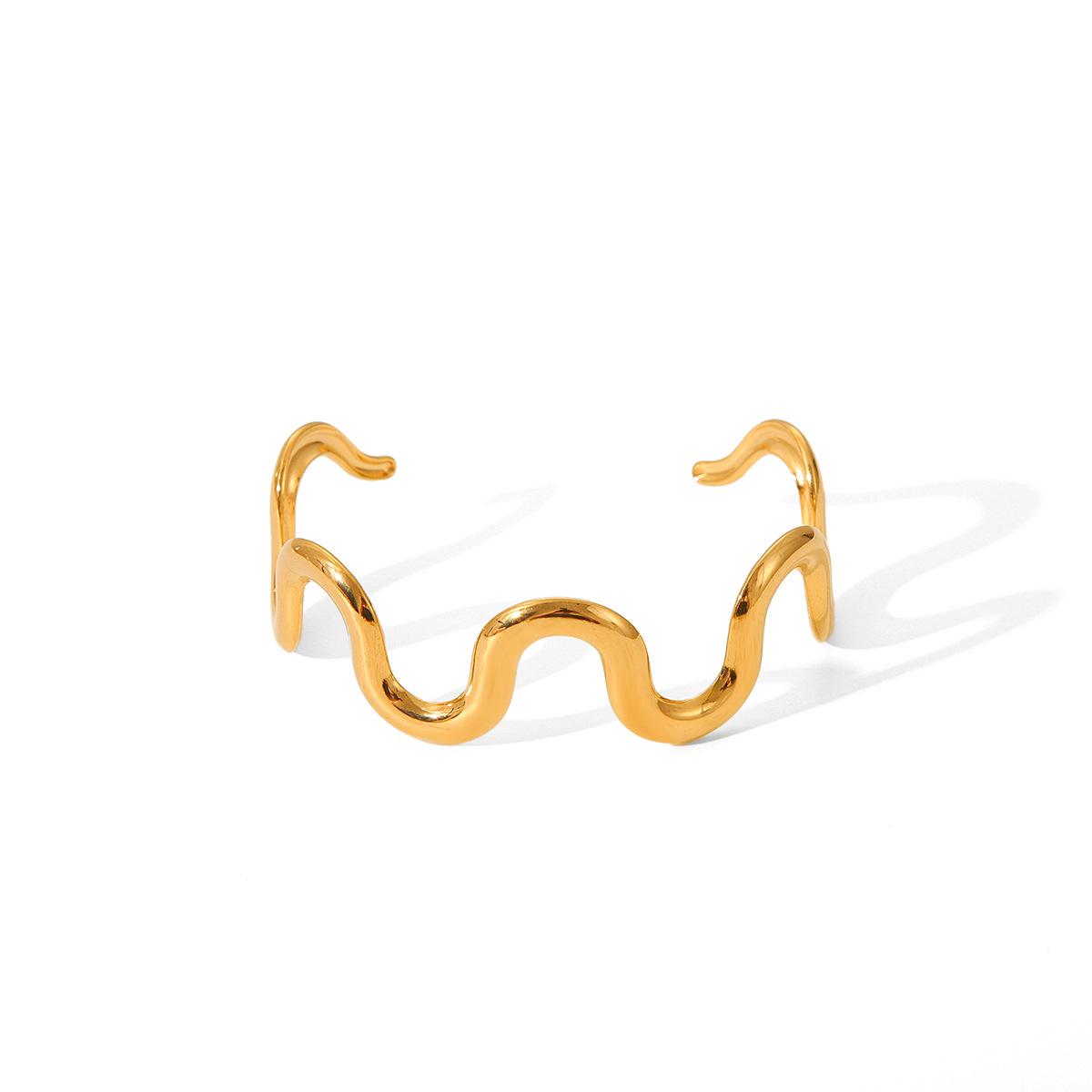 

Titanium Steel Bangle Fashion Trendy Unique 18K Gold Stainless Steel Wave Design Geometric Open Bangle