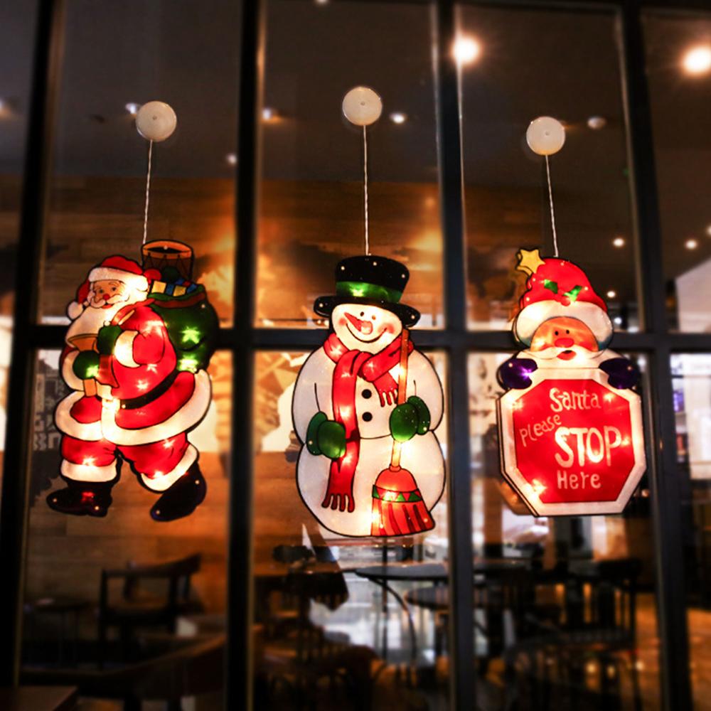 3 Luci Natalizie A Ventosa Con LED - Decorazioni Per Finestre Con Babbo Natale, A Batteria, Per Interni