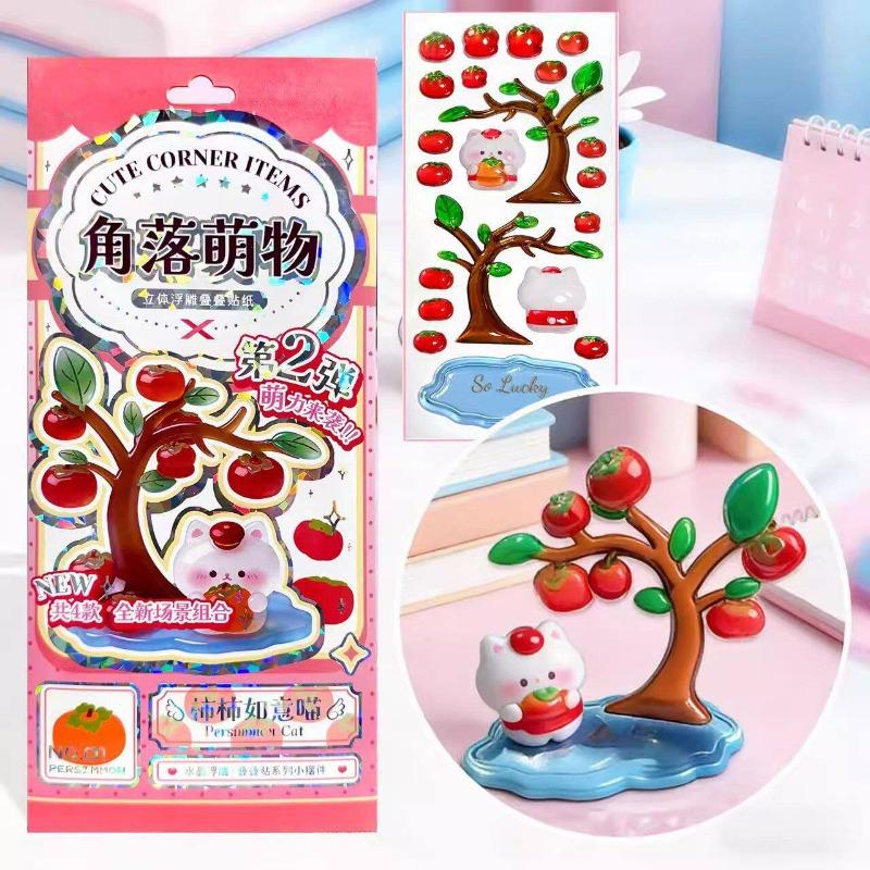 CHUGE Season 2 3D Embossed Stationery Sticker Cute Dolphin with Sakura Tree DIY Desktop Decorative Ornament School Supplies