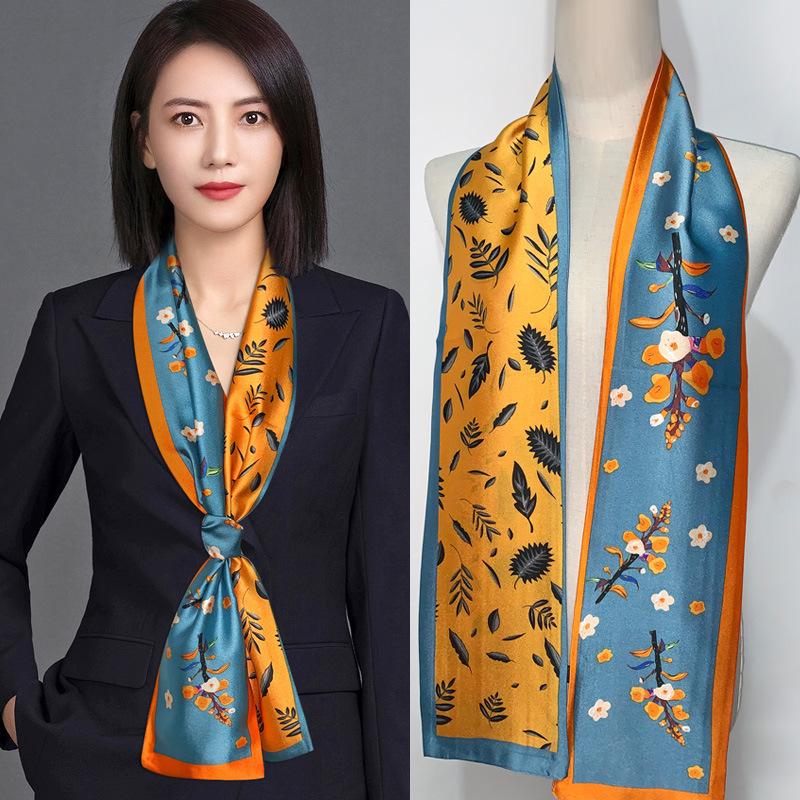 Long small silk scarf spring and summer new with shirt streamer multi-functional belt hair tie high-end printed scarf