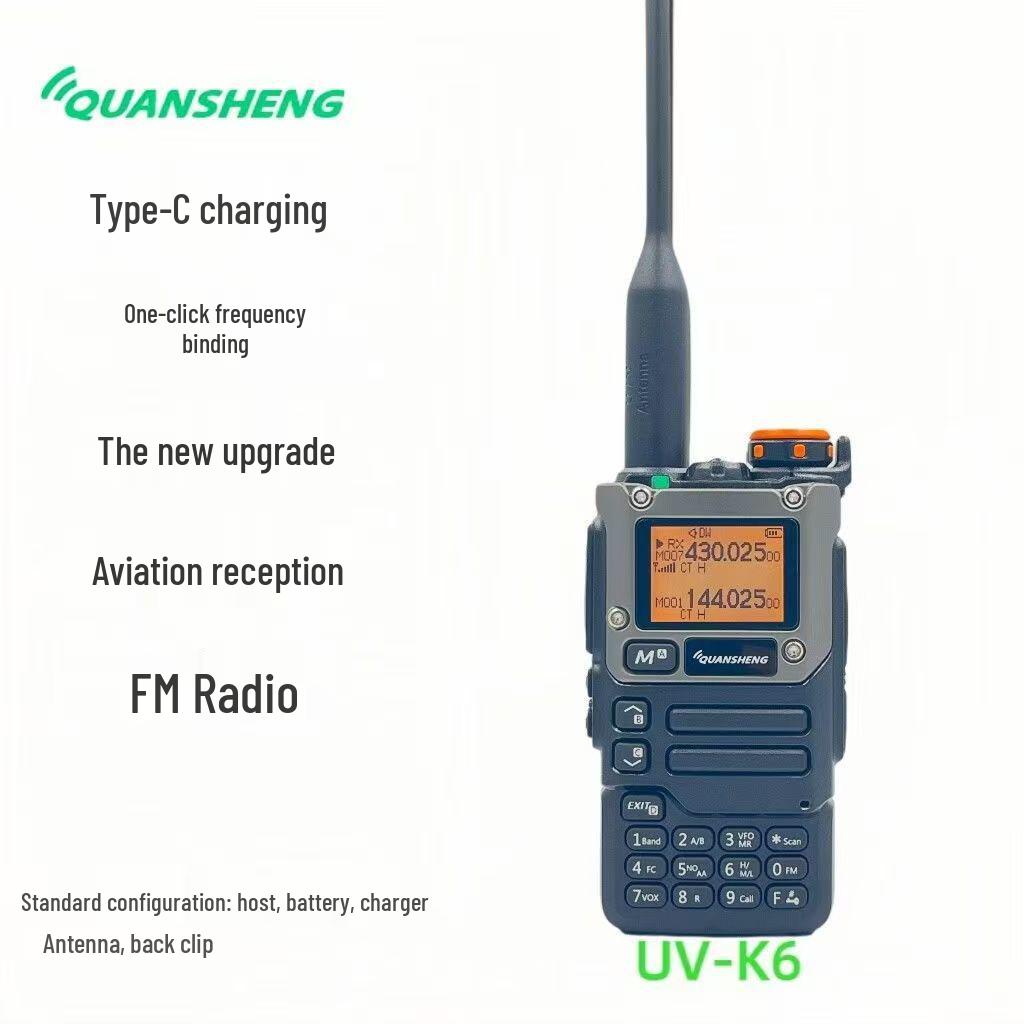 Quansheng UV-K6 Walkie-Talkie UV-K5, Aviation Multi-Band, One-Key Frequency Pairing, Bilingual English/Chinese.