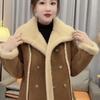Double-Breasted Lapel Leather-Fur Jacket: Stylish, Chic, Versatile, Loose-Fit Women's Casual Top