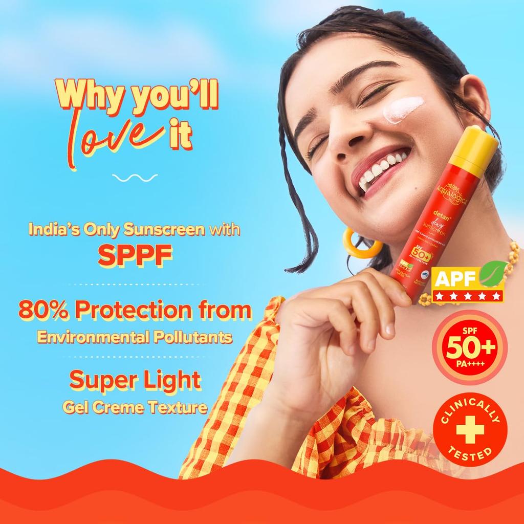Aqualogica Detan Plus Feuchtigkeitsspendendes Sonnencreme LSF 50 Plus PA Vier Plus Leicht Ohne Weiße Rückstände Täglicher Sonnenschutz 50 g