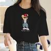 Womens Hip Hop Bear Print T-Shirt Y2K Cartoon Print Clothing Fashion Print T-Shirt Womens T-Shirt