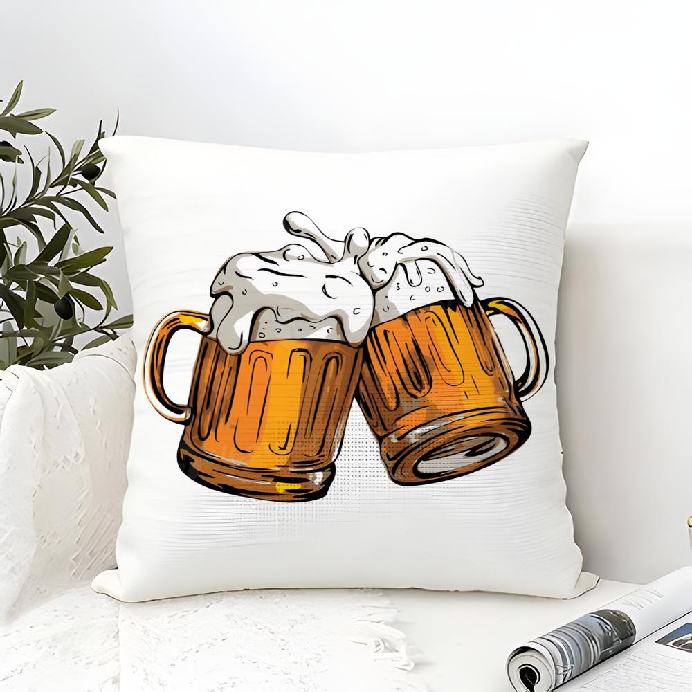 Pillow Case Cotton Linen Fabric Square Zipper Pillowcase Home Decorative Living Room Retro Classic Wine R-Ricard Beer 1