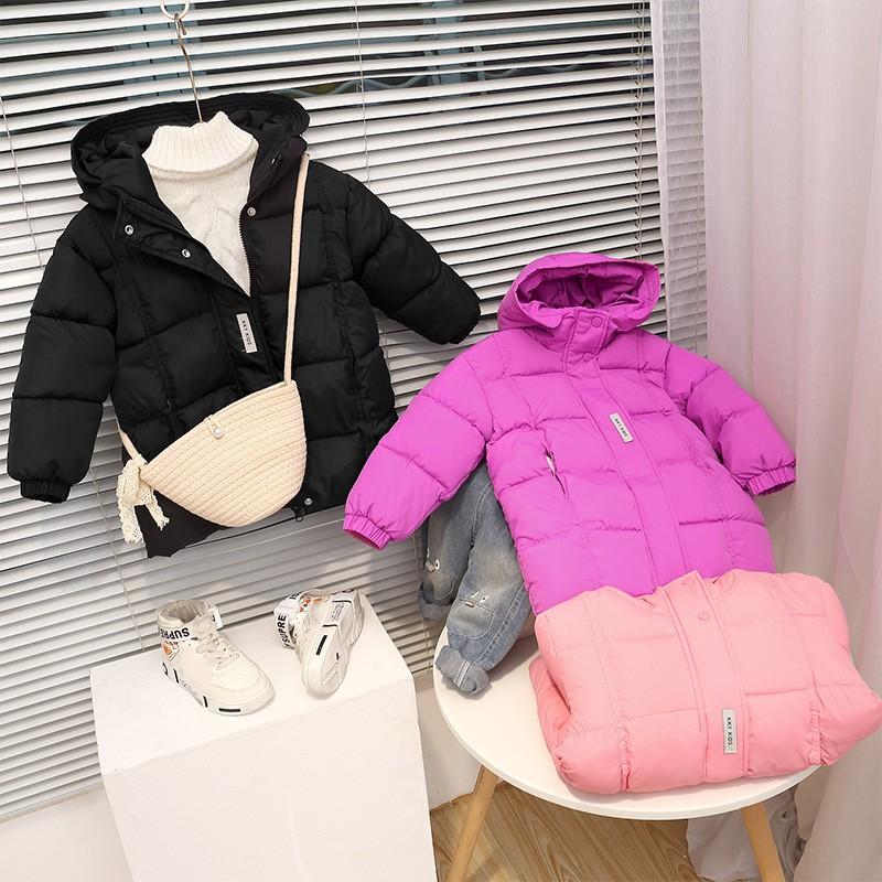 Children's Autumn Winter Mid-length Warm Jacket Boys Grils Hooded Thicken Windproof Outerwear