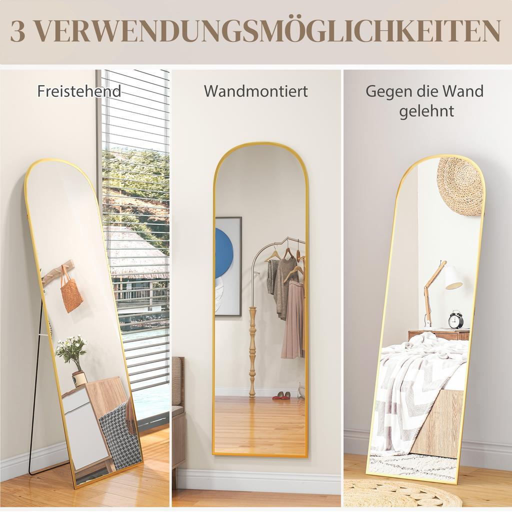 162cm Aluminium Frame Standing Mirror - Gold