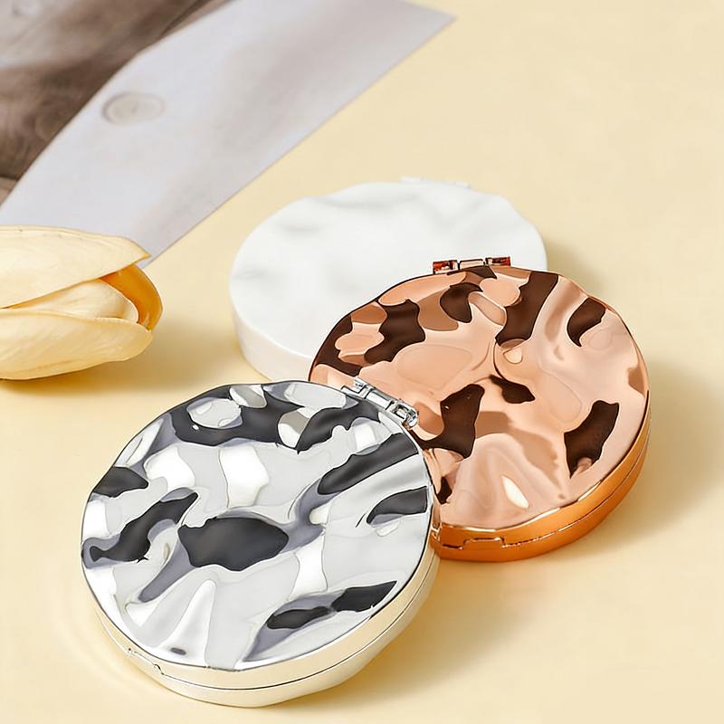 Mini Plating Makeup Mirror rotundity Double-sided Compact Mirror Foldable Handheld Vanity Mirror for Woman Girls
