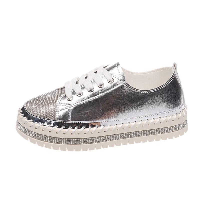 Internet celebrities with the same women's casual shoes 2025 new fashion rhinestone sewn shoes flat non-slip low-top women's shoes