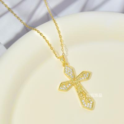 Kreuz Halskette Damen Retro Punk Vielseitig Mikro-Eingelegt Zirkon Anhänger Exquisite Schlüsselbein Kette