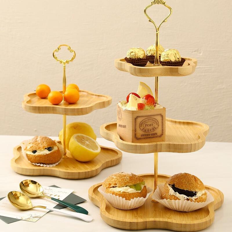 Retro Bamboo Wood Tiered Serving Tray 1 piece