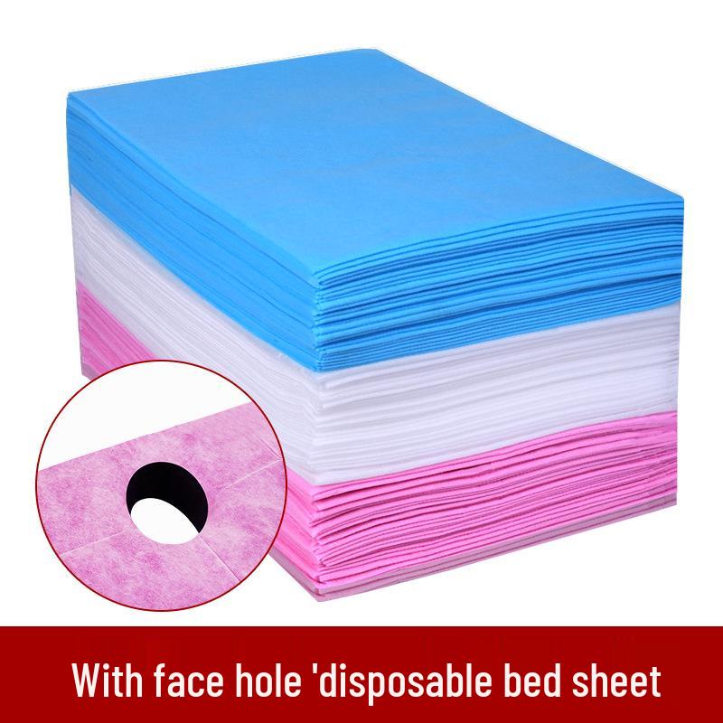 Thick Disposable Non-Woven Waterproof & Oilproof Bed Sheets with Face Hole for Salons